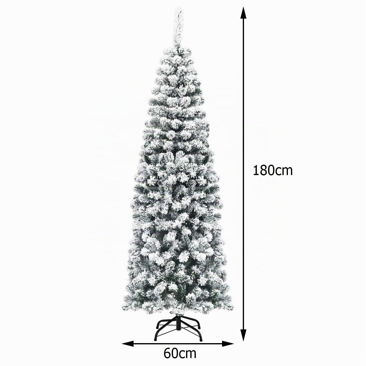 COSTWAY 180cm Árbol de Navidad Artificial Nevado, Agujas de PVC de 500 Puntas, Árbol de Navidad Slim/Estrecho, Soporte de Metal, y Decorativa Nieve para Hogar Oficina Fiesta (180 cm)