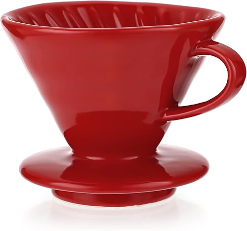 ELLDOO Gotero de café de cerámica gotero de café cafetera de cono accesorios de preparación lenta para oficina en casa tamaño de 2 tazas rojo
