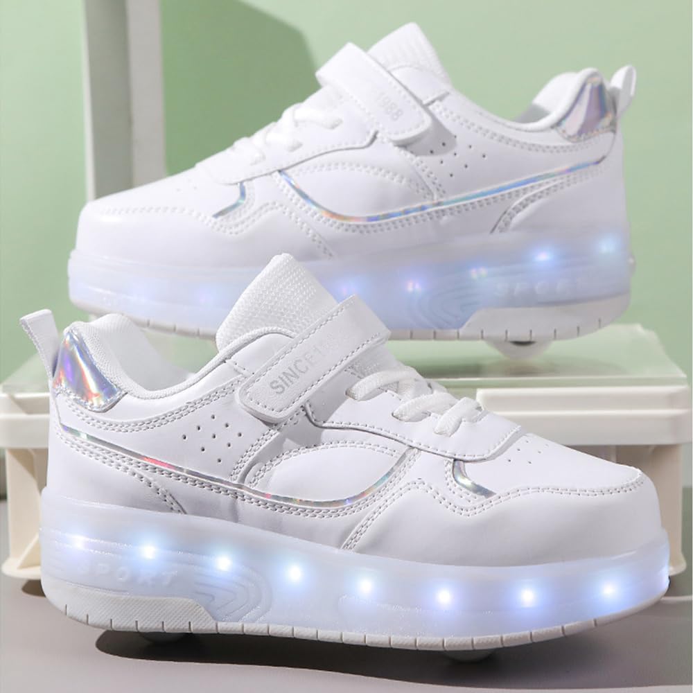Mateju Chaussures à roulettes Fille Garçon Enfant Patins à roulettes Rétractable avec 2 roulettes, 2 en 1 Chaussures de Skateboard Réglables Adolescents pour Homme Femme 29-40 EU