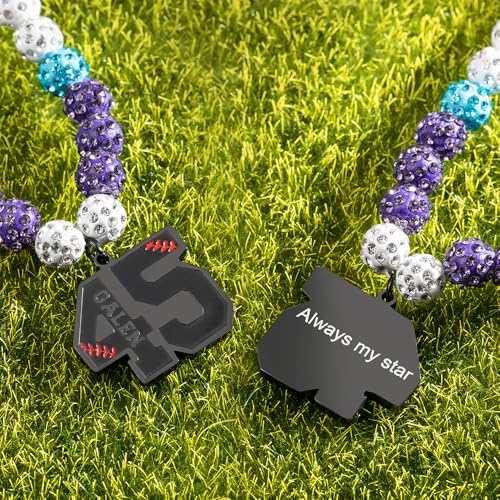 AILIN Custom Name Baseball Necklace Stainless Steel Diamond Rhinestone Personalized Beads Color Baseball Bead Necklace With Initial Number Charm Baseballs Drip Chain Birthday Gifts For Team Son Him3