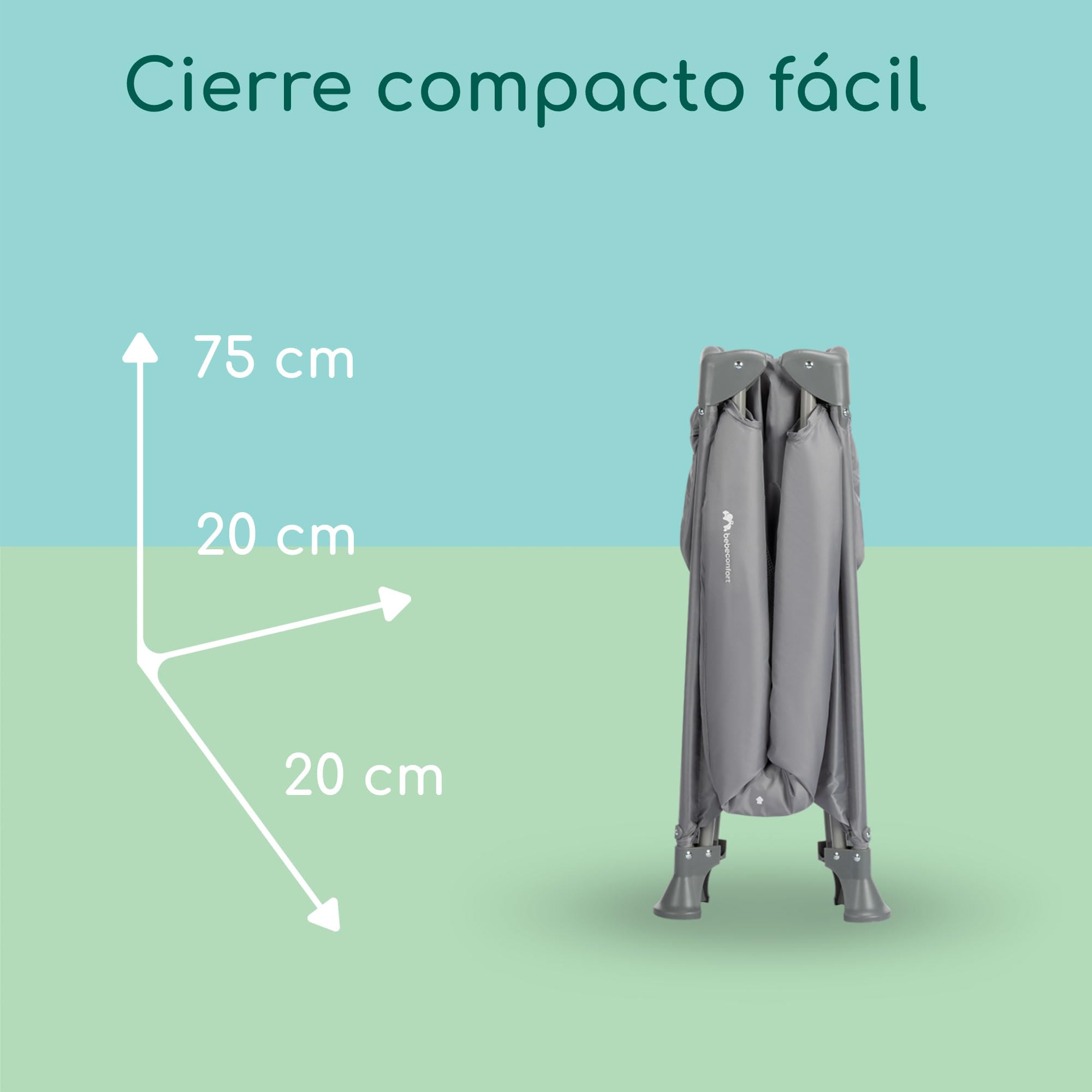 Bebeconfort Sweet Dreams, Cuna de viaje, 0-3 años (0-15 kg), Cuna de viaje ligera y lista para viajar, Colchón grande acolchado, Ventana de entrada lateral, Cierre compacto fácil, Mineral Gray
