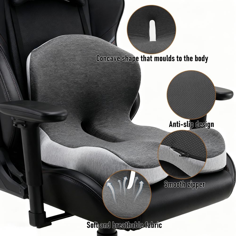 Ortopedyczna poduszka do siedzenia, poduszka na kość ogonową, ergonomiczna poduszka do siedzenia, poduszka podpierająca okolice lędźwiowe, duża poduszka na fotel samochodowy z pianki memory