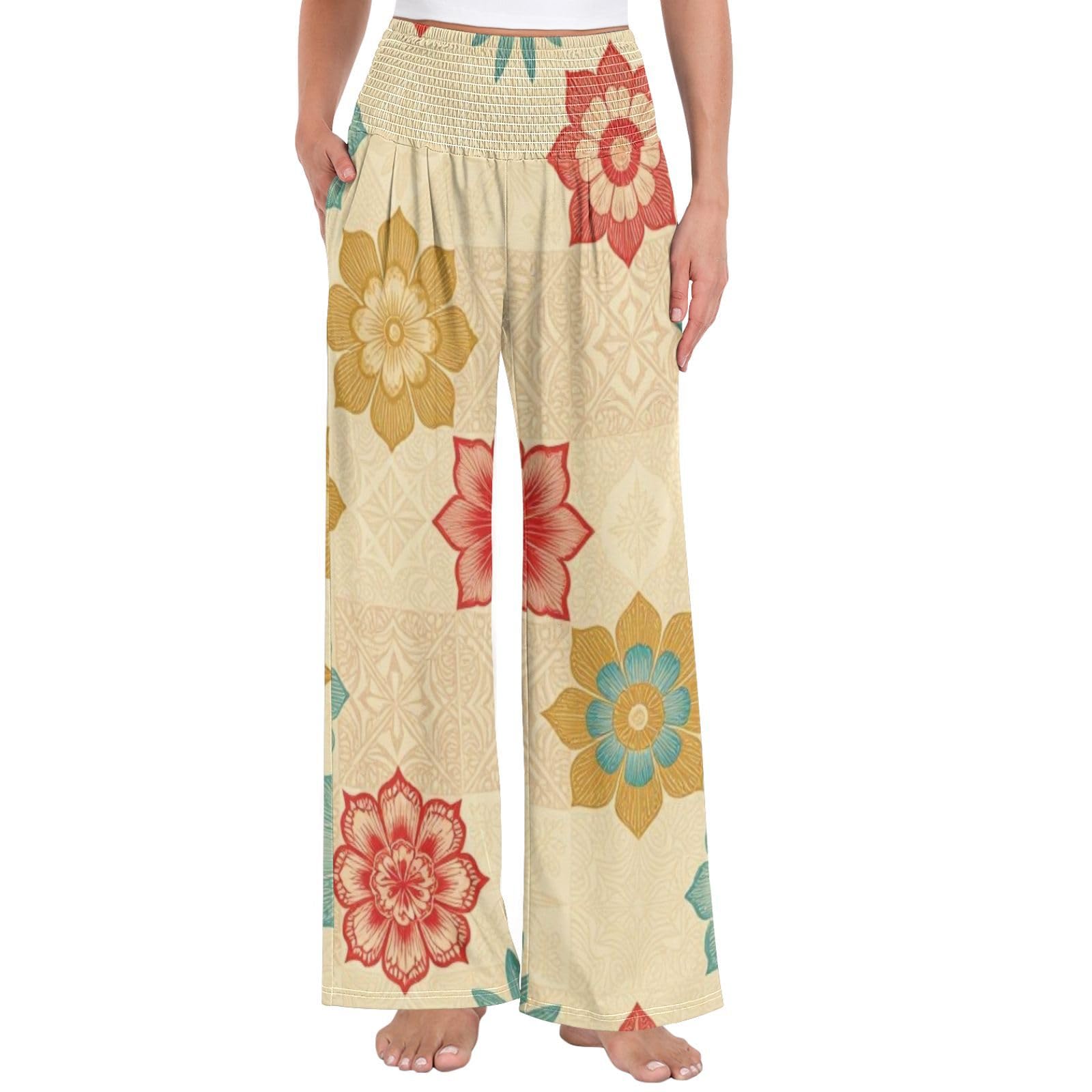 FRODOTGV Vintage Blooms - Pantaloni da yoga da donna, larghi, per rilassarsi a casa