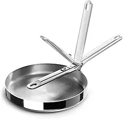 Joseph Joseph Frigideira de aço inoxidável Space Steel de 24 cm com alça dobrável
