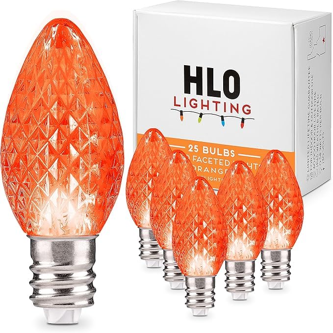 Holiday Lighting Outlet Faceted C7 Christmas Lights | Orange LED Light Bulbs Holiday Decoration | Warm Christmas Decor for Indoor & Outdoor Use | 2