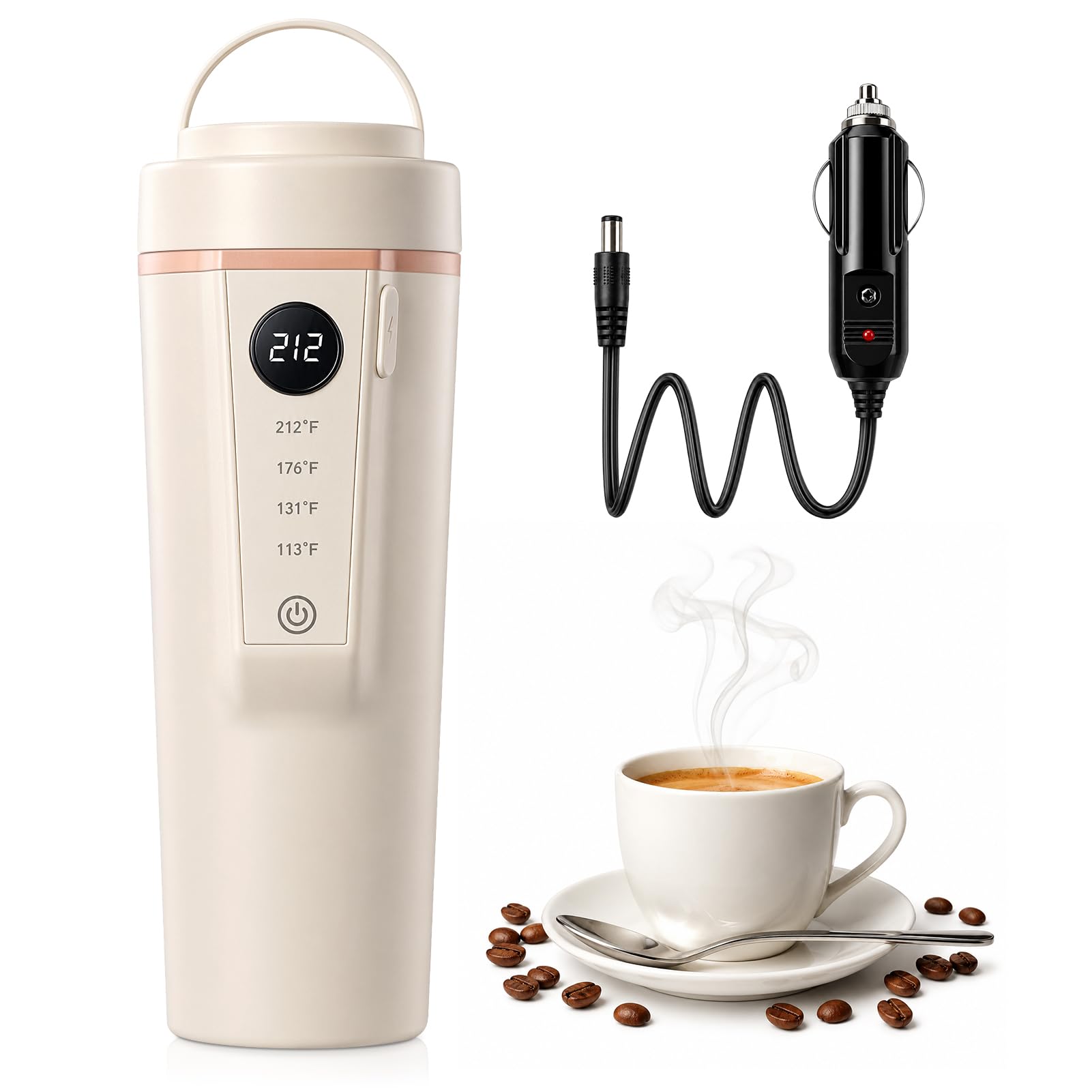 car travel electric kettle,12v/24v portable car coffee warmer kettle,316 premium stainless steel liner,smart multi-temp control car water boiler for brewing tea coffee milk