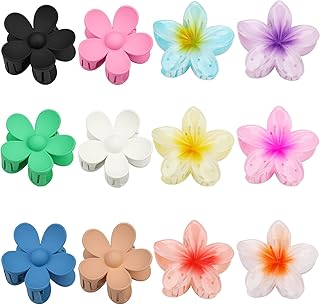 12 Pieces Flower Claw Hair Clips Hawaiian Flower Hair Clips Plumeria Flower Large Hair Claw Clip for Women Girls Strong Hold Cute Flower Jaw Clips Hair Clamps Hair Catch Barrettes for Thick Thin Hair