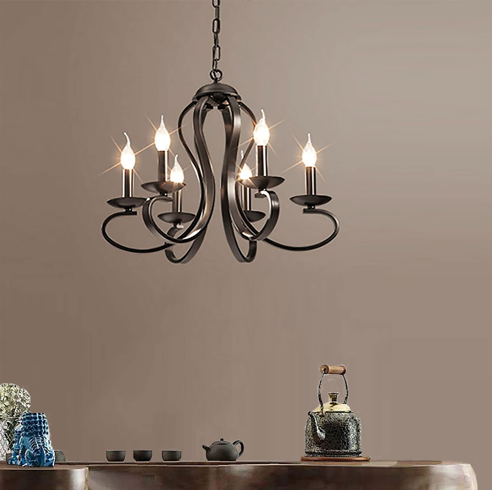 Persönlichkeit Kreativ Amerikanischer Stil Eisenkunst Kerze Kronleuchter,E14 Europäischer Stil Einfach Kerzenlampe,Für Wohnzimmer Esszimmer Schlafzimmer Bekleidungsgeschäft Café Ba-Schwarz. 62 * 56cm