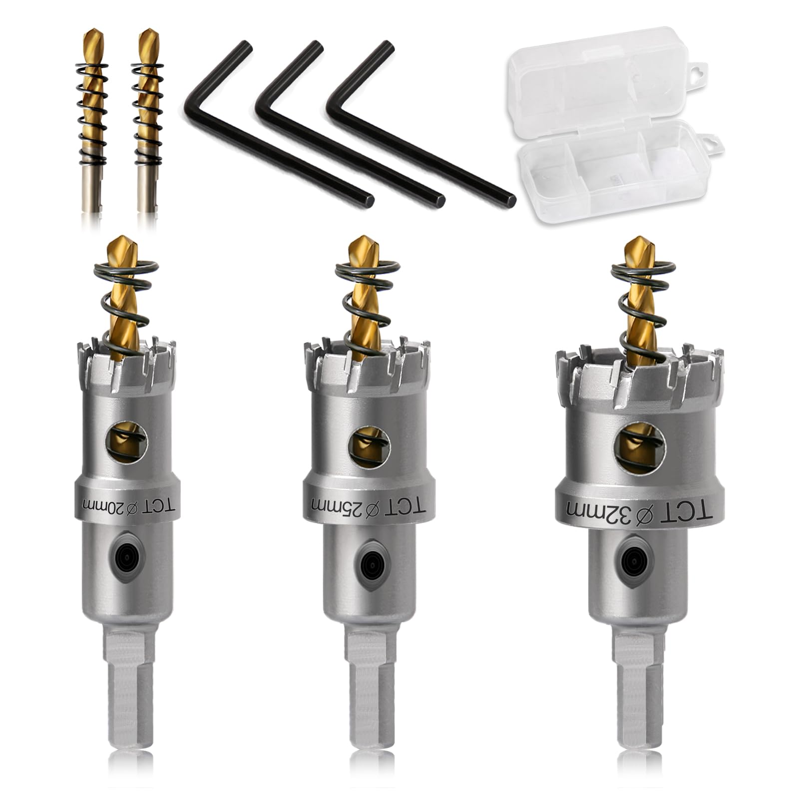 Josaton TCT Carbide Hole Saw Set for Hard Metal, 20mm 25mm 32mm Hole Cutter with Titanium-Plated Pilot Drill Bit for Stainless Steel, Iron, Aluminium, Plastic (3Pcs)