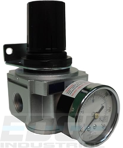 Miniatura 9 de Regulador de presión de aire comprimido en línea de flujo alto resistente de 34 pulgadas, ajustable, soporte y calibre de 7 a 215 PSI