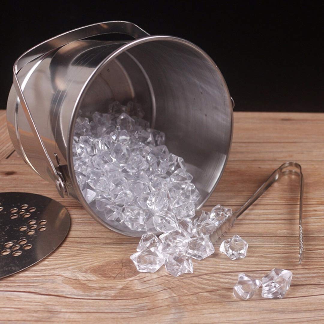 Cubo de Hielo de Barra de 1L, Cubo de champán de Acero Inoxidable, Cubo de Vino, contenedor de Barril con Tapa y Pinzas para Suministros de Bar Club