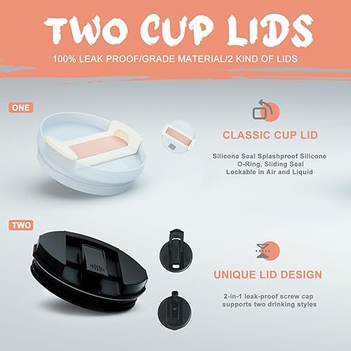 Miniatura 9 de Vaso de 40 onzas con asa, tapa a prueba de fugas y pajita, taza de viaje de acero inoxidable aislada al vacío, para agua, té helado o café, regalos