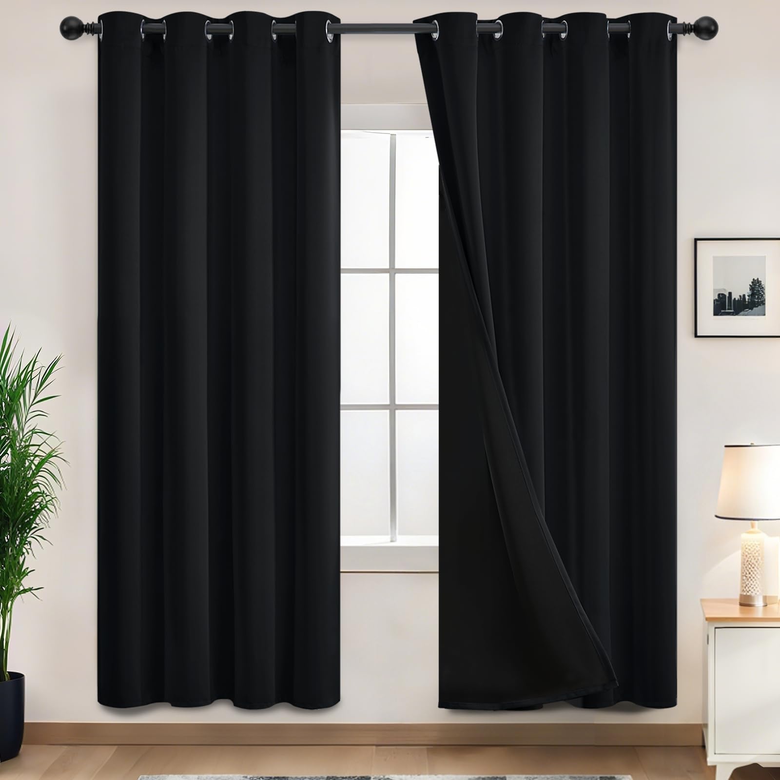 Yakamok 100% Blackout Black Curtains for Bedroom 72 Inch Length โ image 1