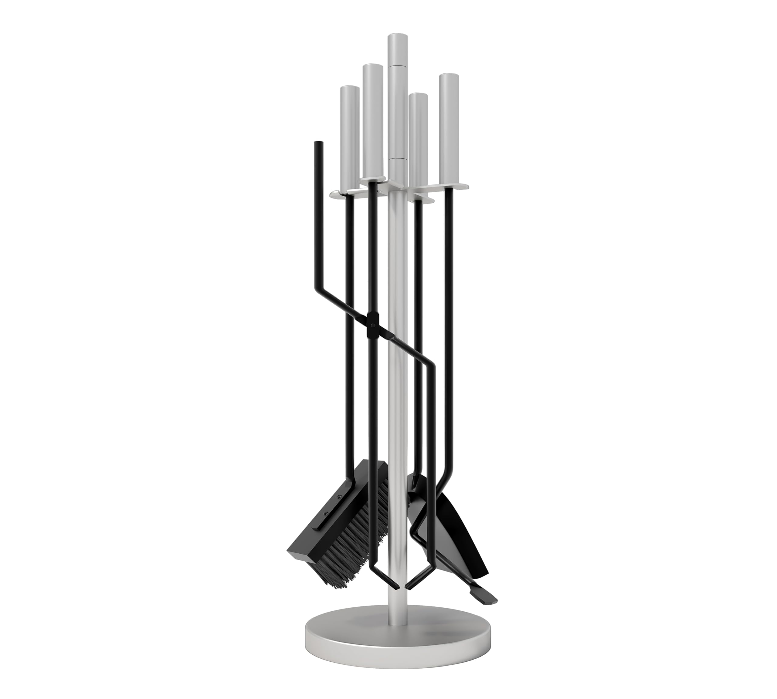 Kingson Set Moderno da 5 Pezzi per Camino – Manici e Supporto in Acciaio Inox – Include Spazzola, Attizzatoio, Pinze, Pala – Utensili in Ferro – Set di Attrezzi per Camino per Bruciatore a Legna