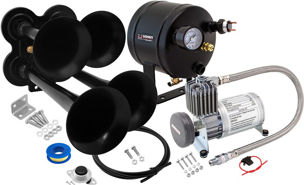 Vixen Horns Train Horn Kit for Trucks/Car/Semi. Complete Onboard System- 150psi Air Compressor, 0.5 Gallon Tank, 4 Trumpets. Super Loud dB. Fits Vehicles like Pickup/Jeep/RV/SUV 12v VXO8805/4114B