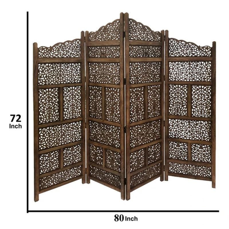 Image of Wooden Room Partition /Screen /Room Divider /Room Separator Traditional Handicrafts 6Ft (Dark Brown) (Taj 4 Panel)