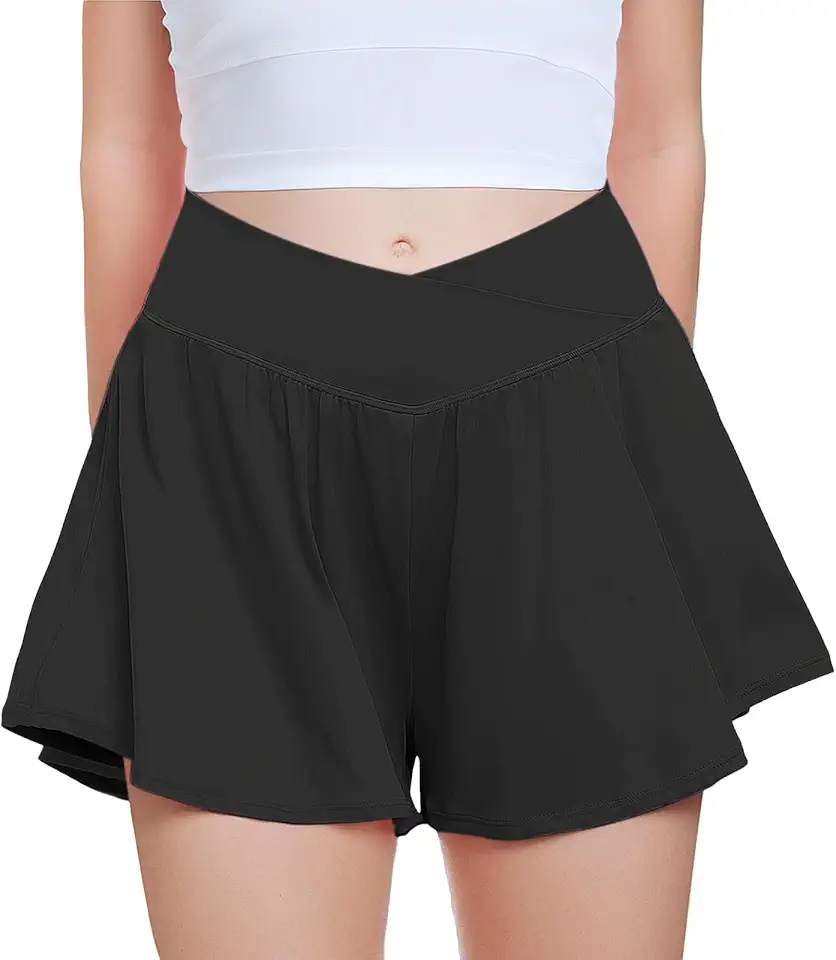 FireSwan Girls Butterfly Shorts Crossover Athletic Shorts with Pockets 2 in 1 Flowy Running Skorts for Teen, Girls, Youth