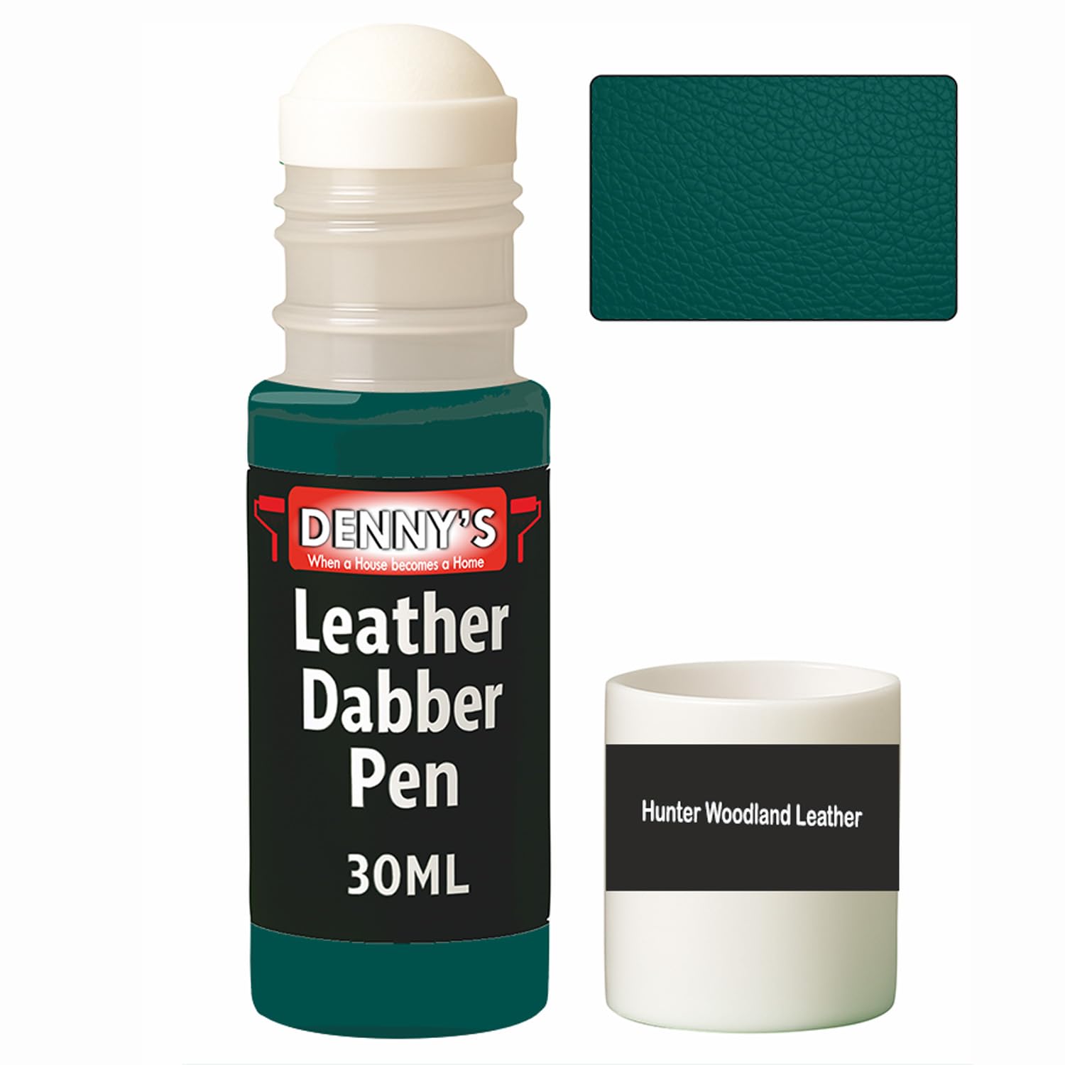 Leather Dabber Pen, 30ml, Leather Recolouring Paint Dye Balm Sofas, Repair Faded & Scratched Upholstery Car Seats, Shoes and Clothing, Green Shades (Hunter Woodland Leather)