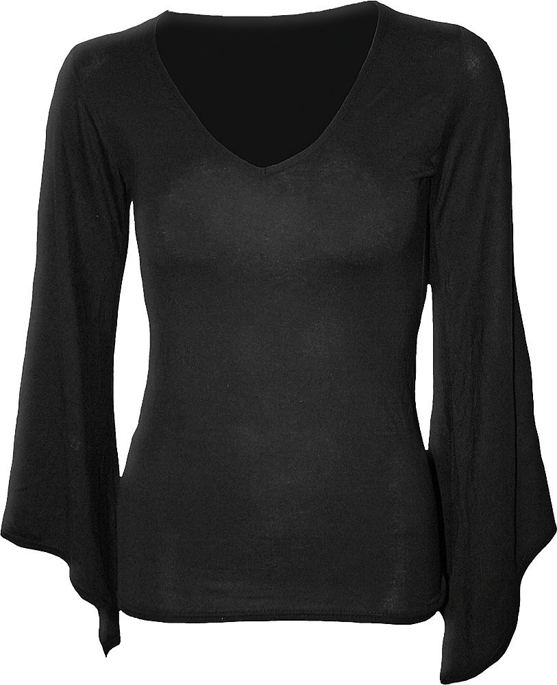 Spiral V Neck Goth Sleeve Top Black - Women's XL - Viscose/Elastane Jersey