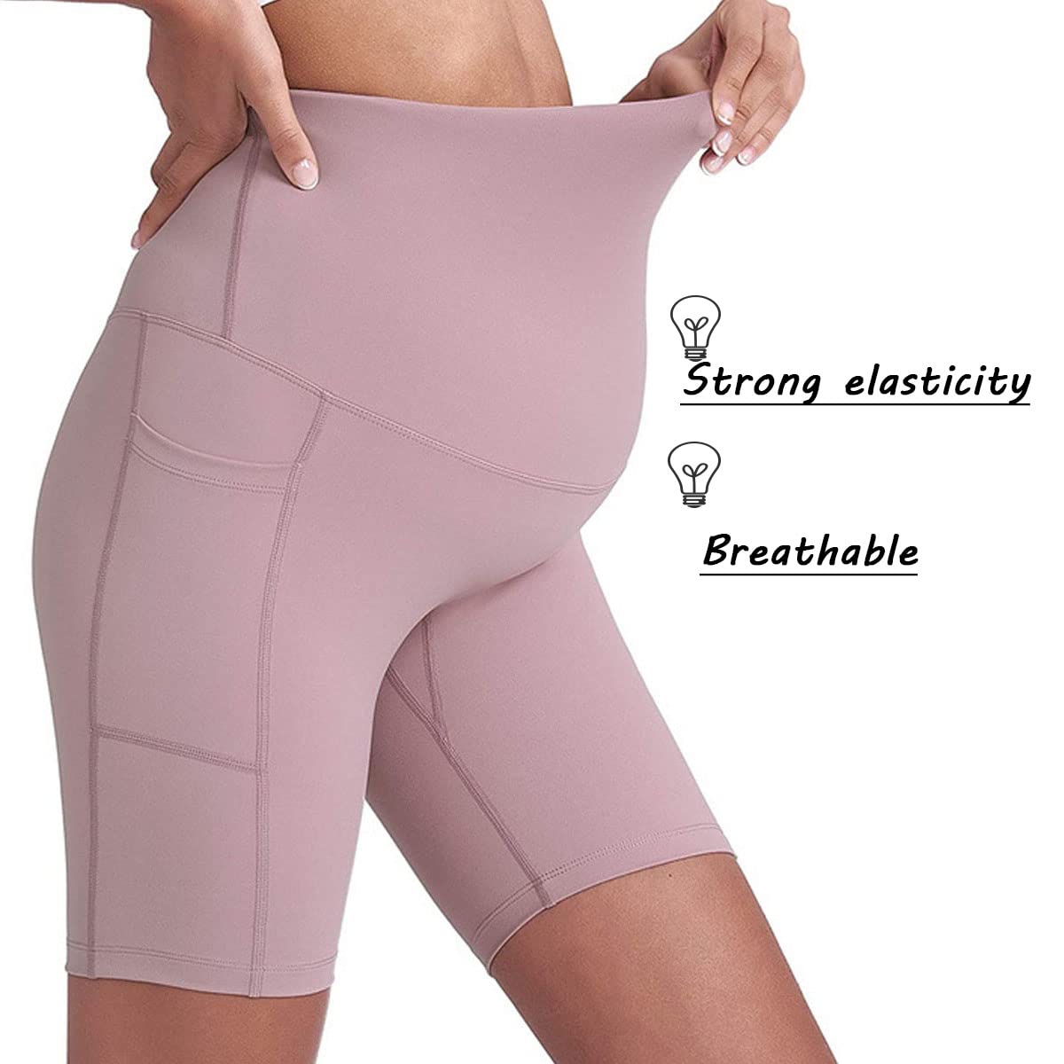 Short de Yoga de maternité Noir avec Poches pour téléphone - Taille Haute - Soutien sans Couture - Doux et Actif - Taille S à XL