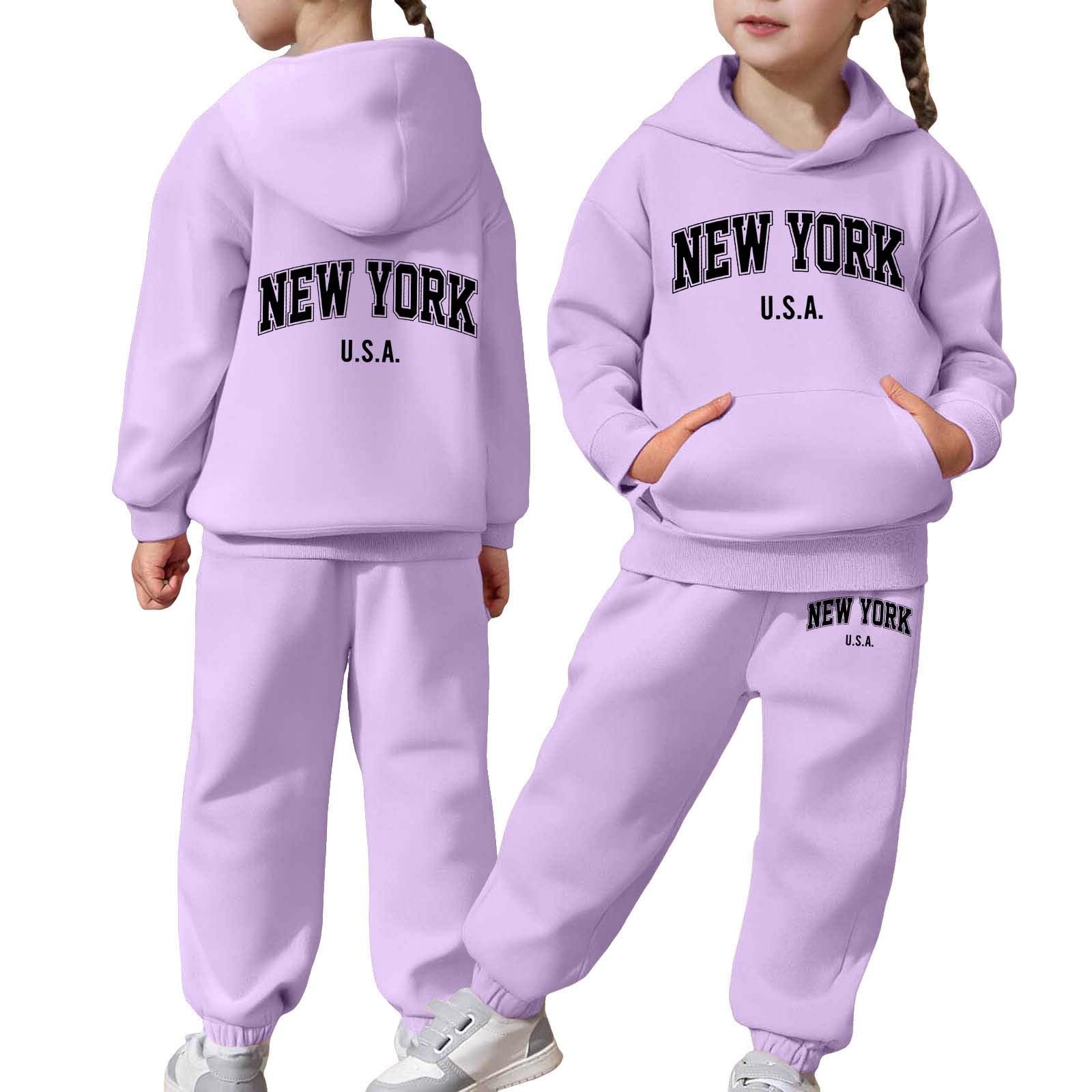 Ensemble sweat à capuche violet en maille douce tenue tendance pour enfant - 7