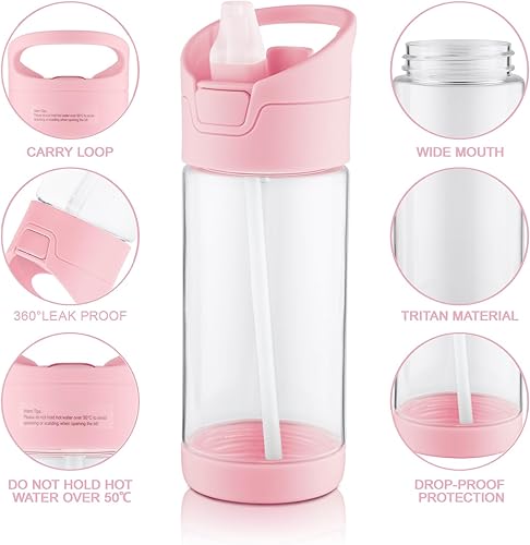 Miniatura 4 de wedrink Botella de agua pequeña con pajilla, sin BPA, Tritan a prueba de fugas, botella de agua deportiva para la escuela (12 onzas, rosa)