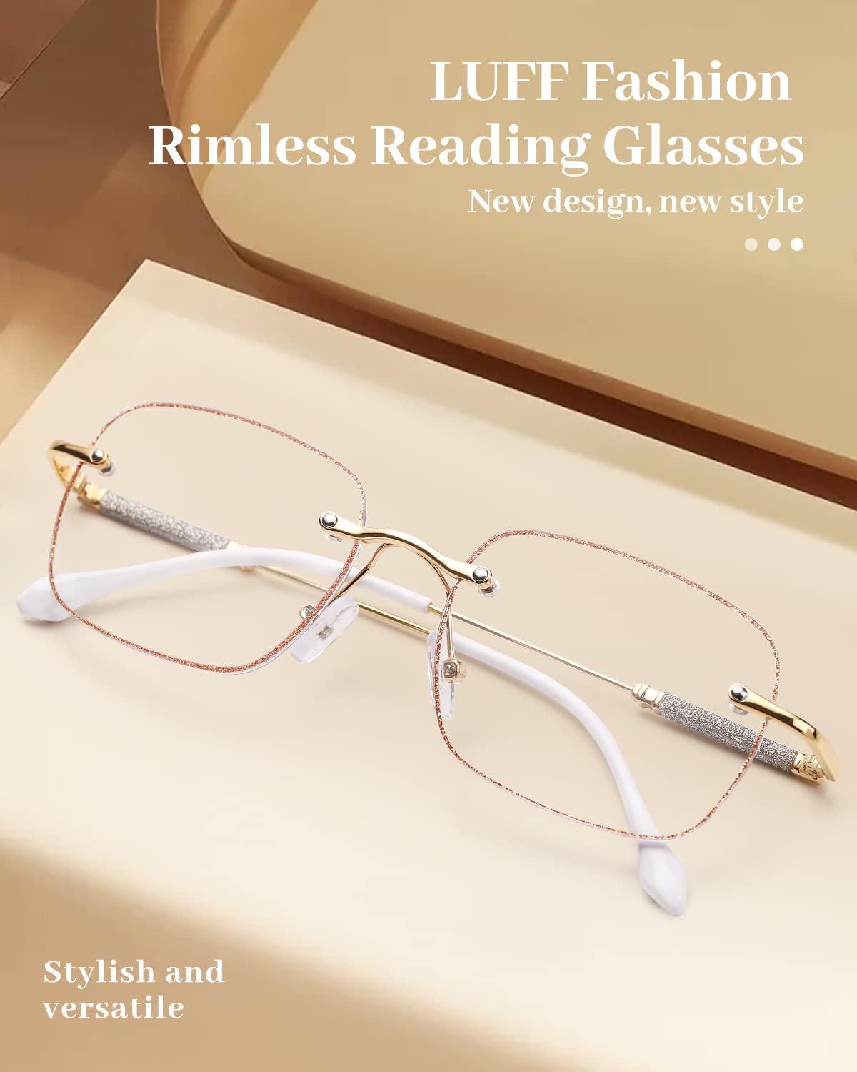 LUFF Rimless Reading Glasses for Women Blue Light Blocking,Fashion Metal Computer Readers,Lightweight and comfort - Image 2