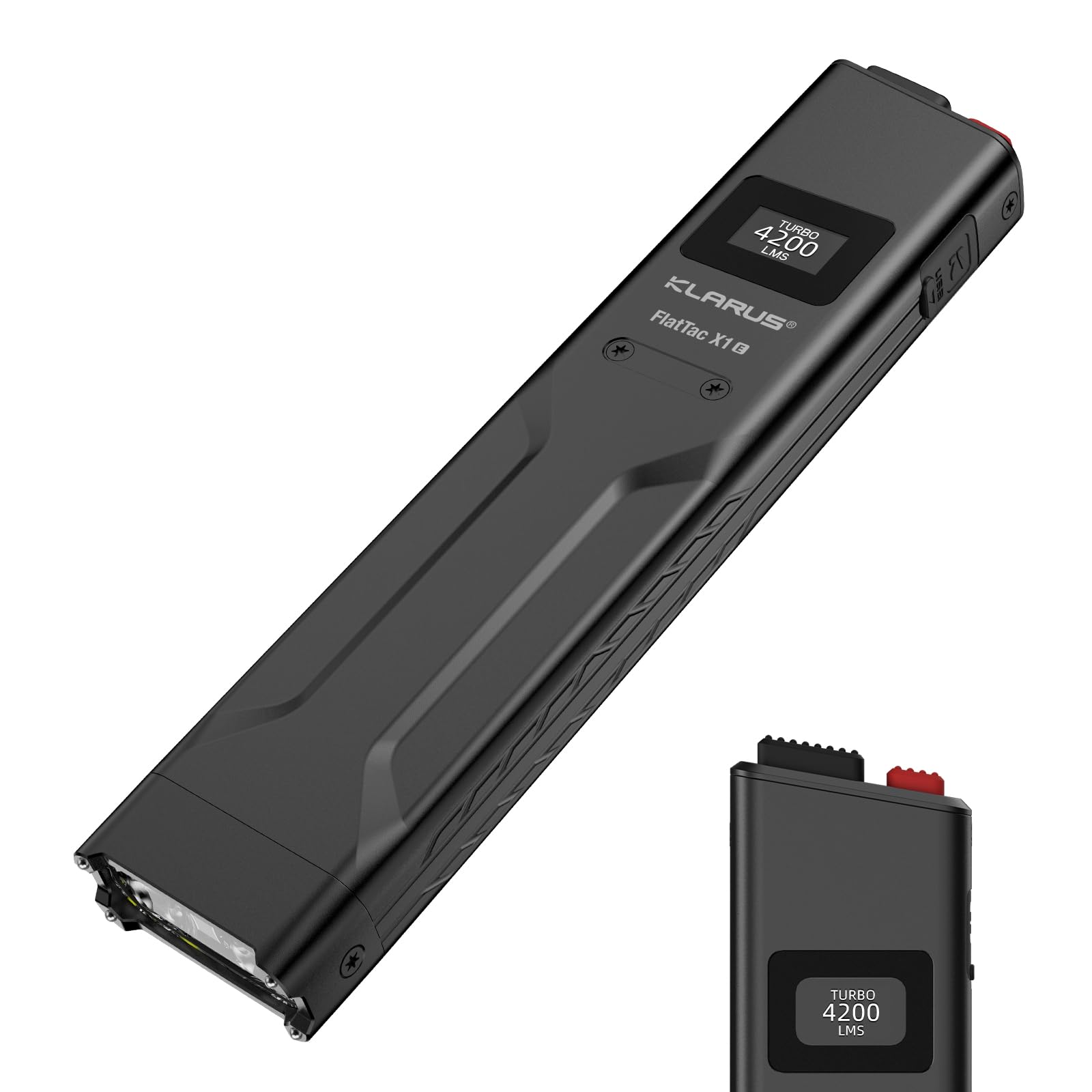 klarus FlatTac X1 Torcia tattica 4200 lumen EDC, sottile USB-C ricaricabile, IPX6 impermeabile con display OLED, doppio interruttore tattico/clip tascabile, design piatto compatto per uso esterno e