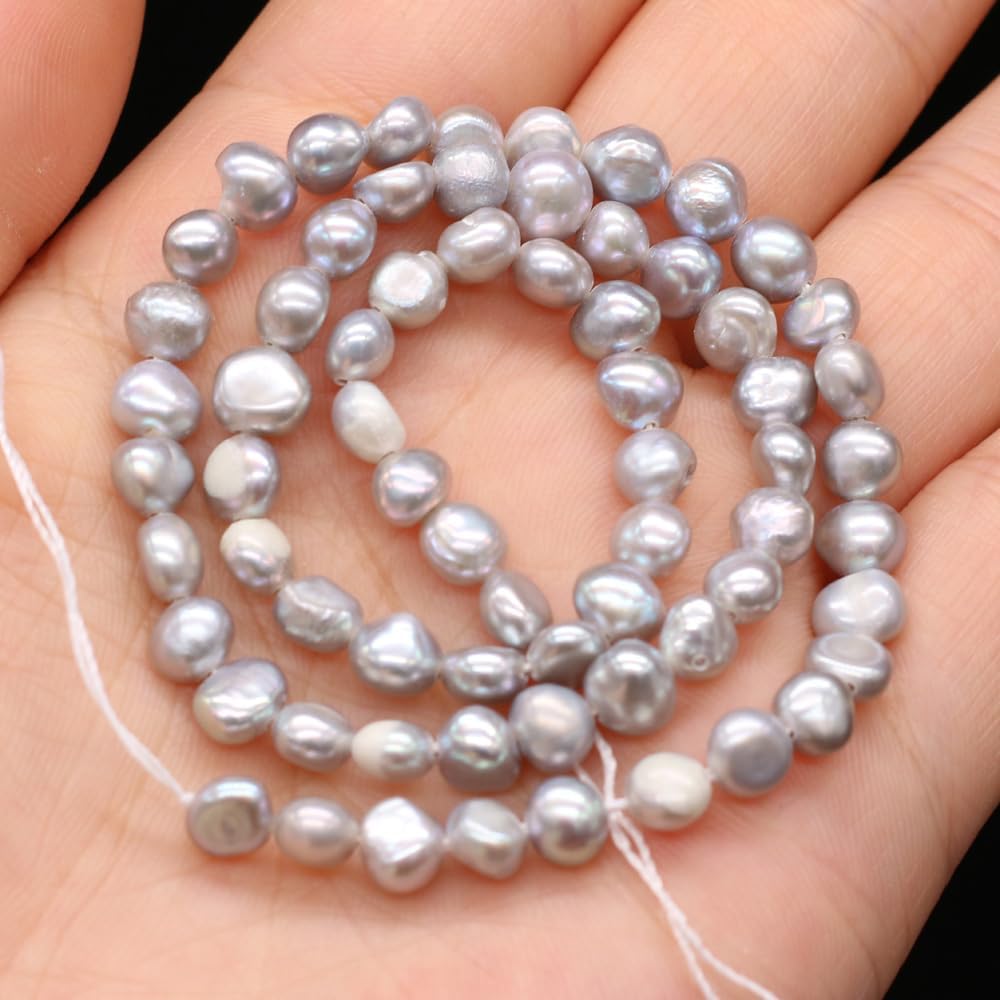 Natural Pearl Beads Irregular Shape Dyed Grey Freshwater Pearl for Women Jewelry Making 6-7mm - Image 2