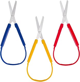 Ouligay 3PCS Loop Scissors Adaptive Scissors Colorful Grip Scissors Easy-Open Squeeze Handles School Smart Loop Scissors for Adults Special Needs(Yellow, Red, Blue)