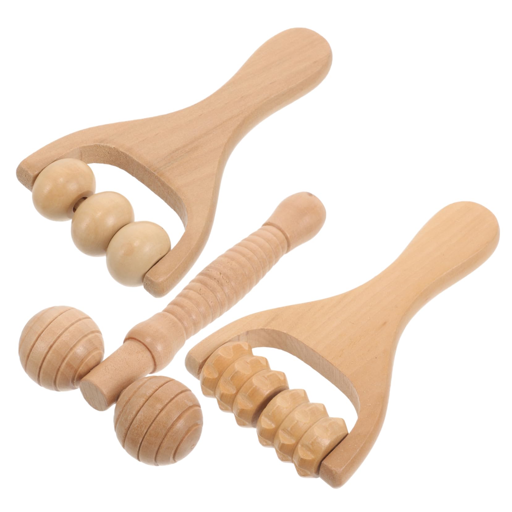 4 Set Massaggiatore Per Il Collo Domestico Massaggiatore Della Spalla Massaggiatore Per Il Corpo Massaggiatore Per Spalle Per Uso Quotidiano Di Legno 3 Pezzi * 4