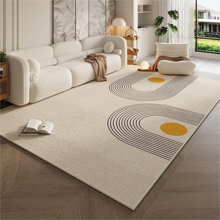 Tapis grand salon beige 160x230cm au motif géométrique abstrait