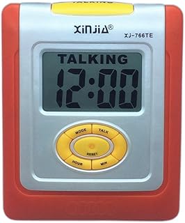 VISIONU English Talking LCD Digital Alarm Clock with Big Time Display and Loud Voice and Snooze, for Blind People or Visually Impaired People or Low Vision (Orange)