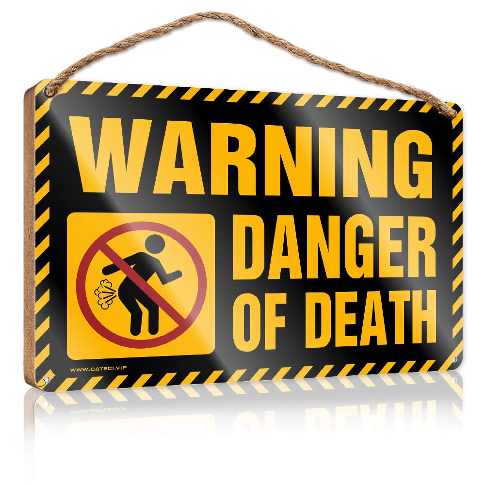 DTHA Fall Front Door Decor Warning Danger Of Death Wooden Sign Front Sign No Solociting Signs(15X28CM)
