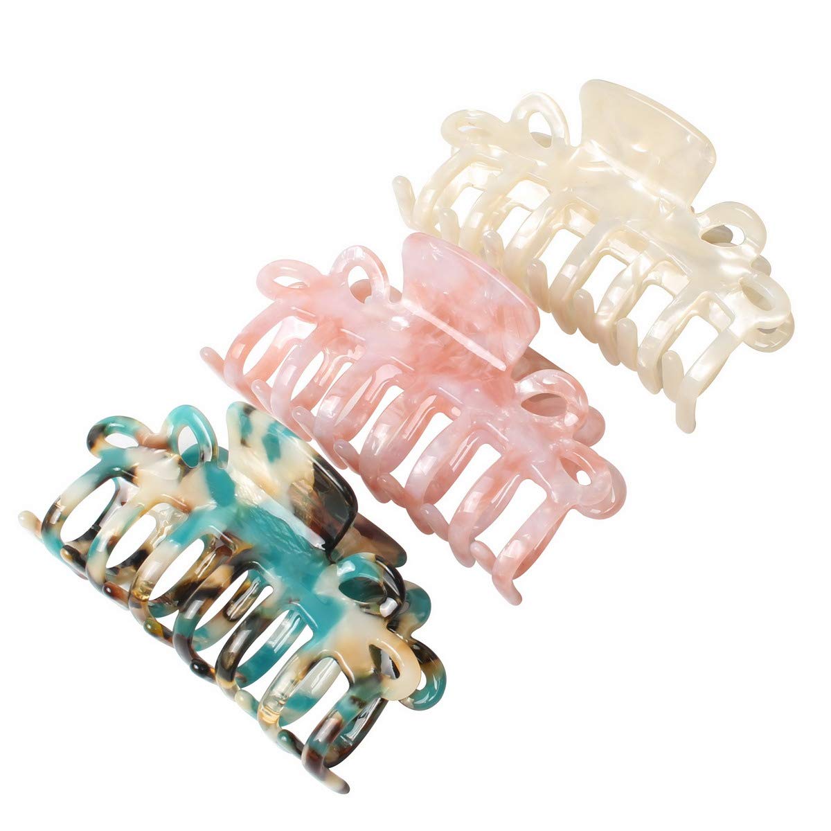 NC 3Pcs Hair Claw Clips Women's Medium Claw Light Color Hair Clip Acrylic Hair Claws Clamps Barrettes Pink Clips for Women Girls Fashion Hair Accessories (Color B)