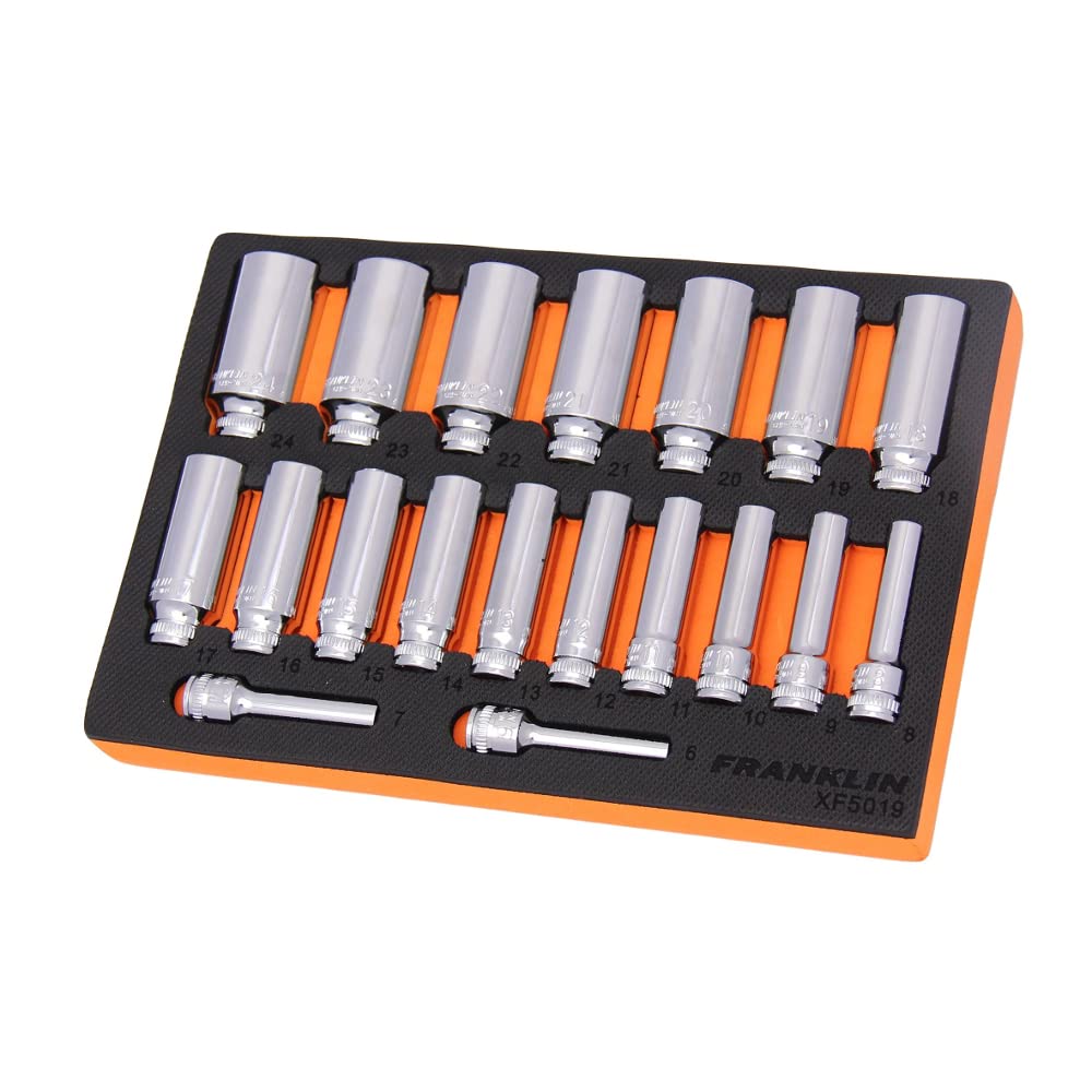 Franklin 3/8" Drive Deep 12 Point Socket Set 19 Pcs Tools Xf5019