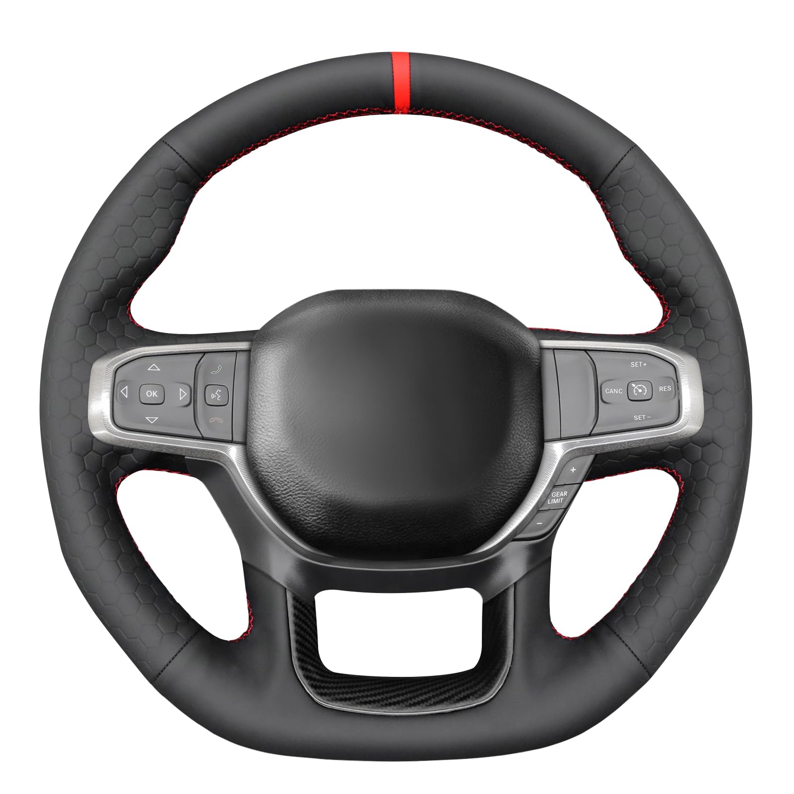 MEWANT Steering Wheel Covers for Dodge Ram 1500 TRX 2021-2024 Hand-Stitched Microfiber Leather Car Steering Wrap