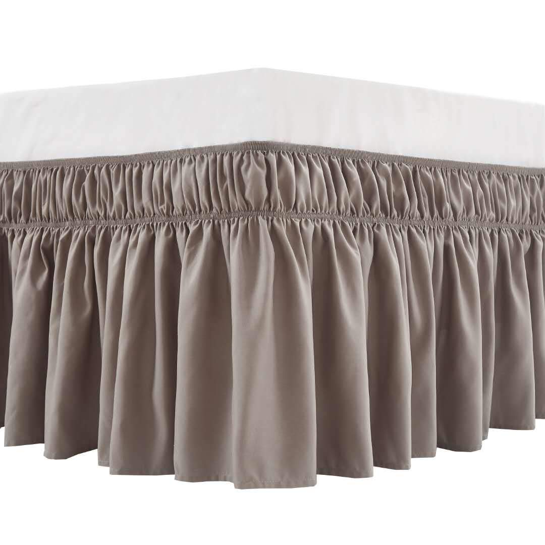 MEILA Wrap Around Bed Skirt Three Fabric Sides Elastic Dust Ruffled 14 Inch Tailored Drop,Easy to Install Fade Resistant-Taupe, Queen/King
