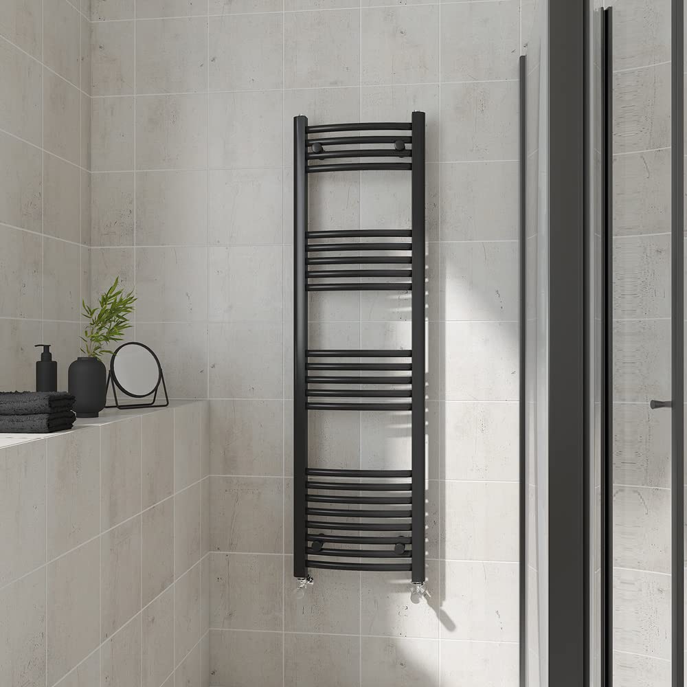 Warmehaus Curved Heated Towel Rail Black Bathroom Radiator 1400x400mm