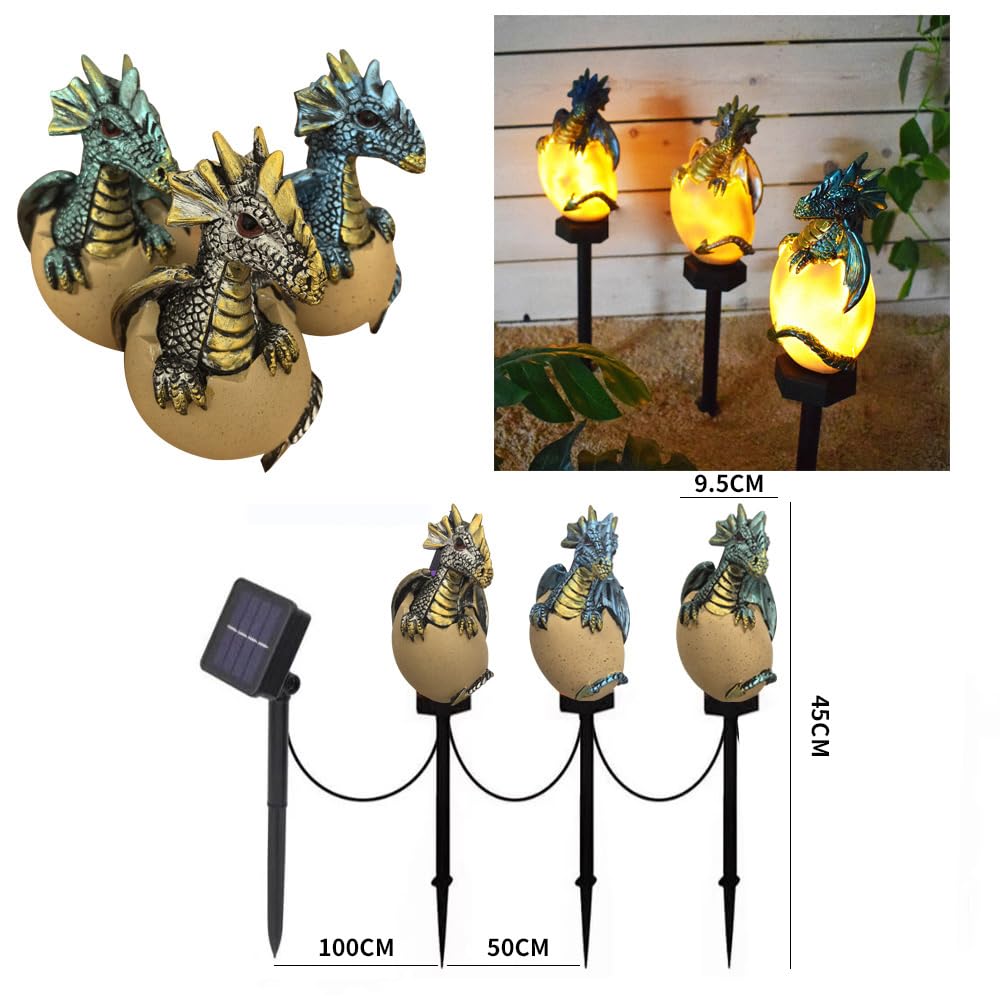 3 paquete de energía solar dragones luz mascota, resina de decoración jardín linda lámpara tierra animal, anochecer inalámbrico al amanecer luces led a prueba agua.