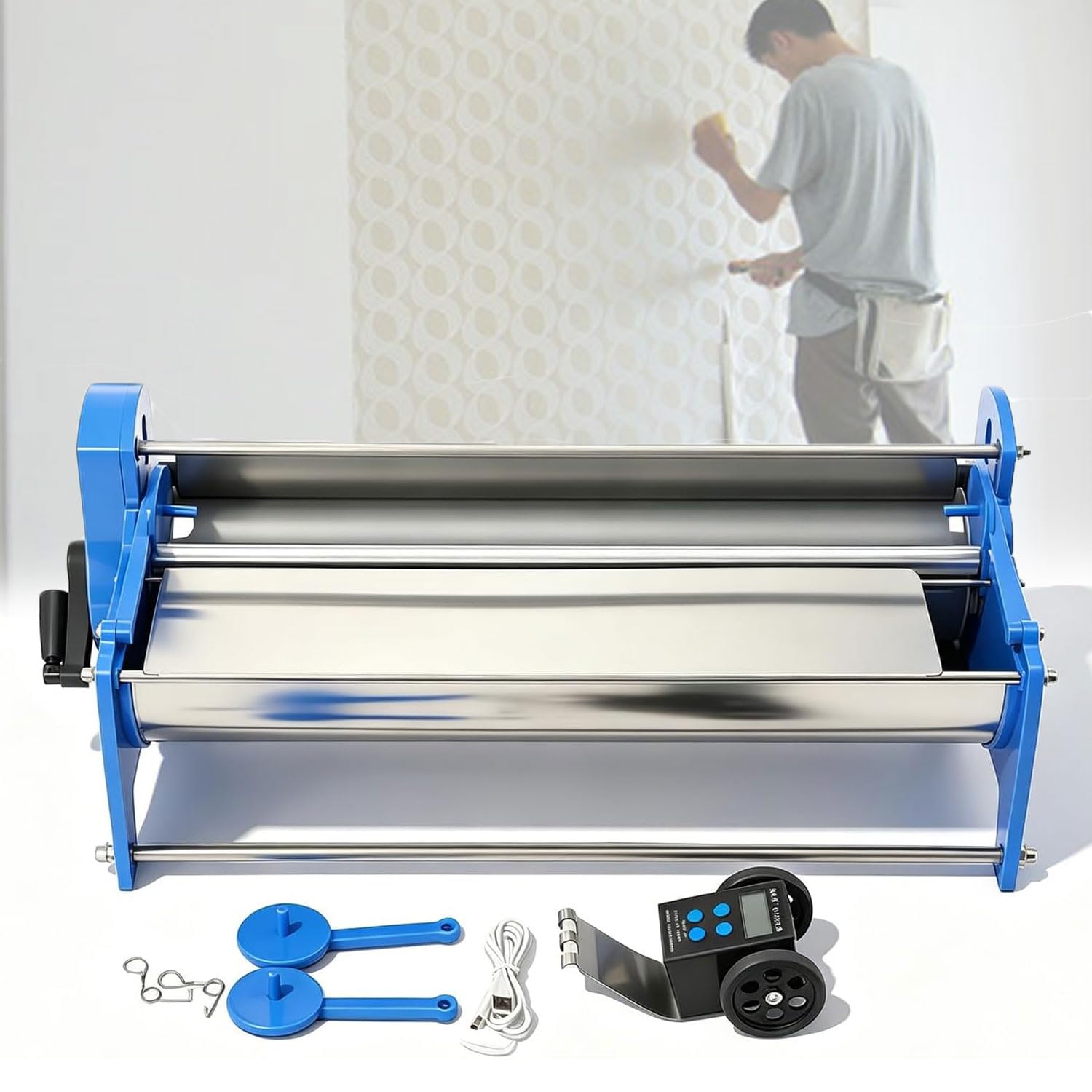 JOSBY 53cm Hand-cranked Wallpaper Glue Machine, With Electronic Meter, Working Range 52-53cm, Manual Coater Wallpaper Paste Machine, Stainless Steel Glue Applicator, For Gumming, Starching