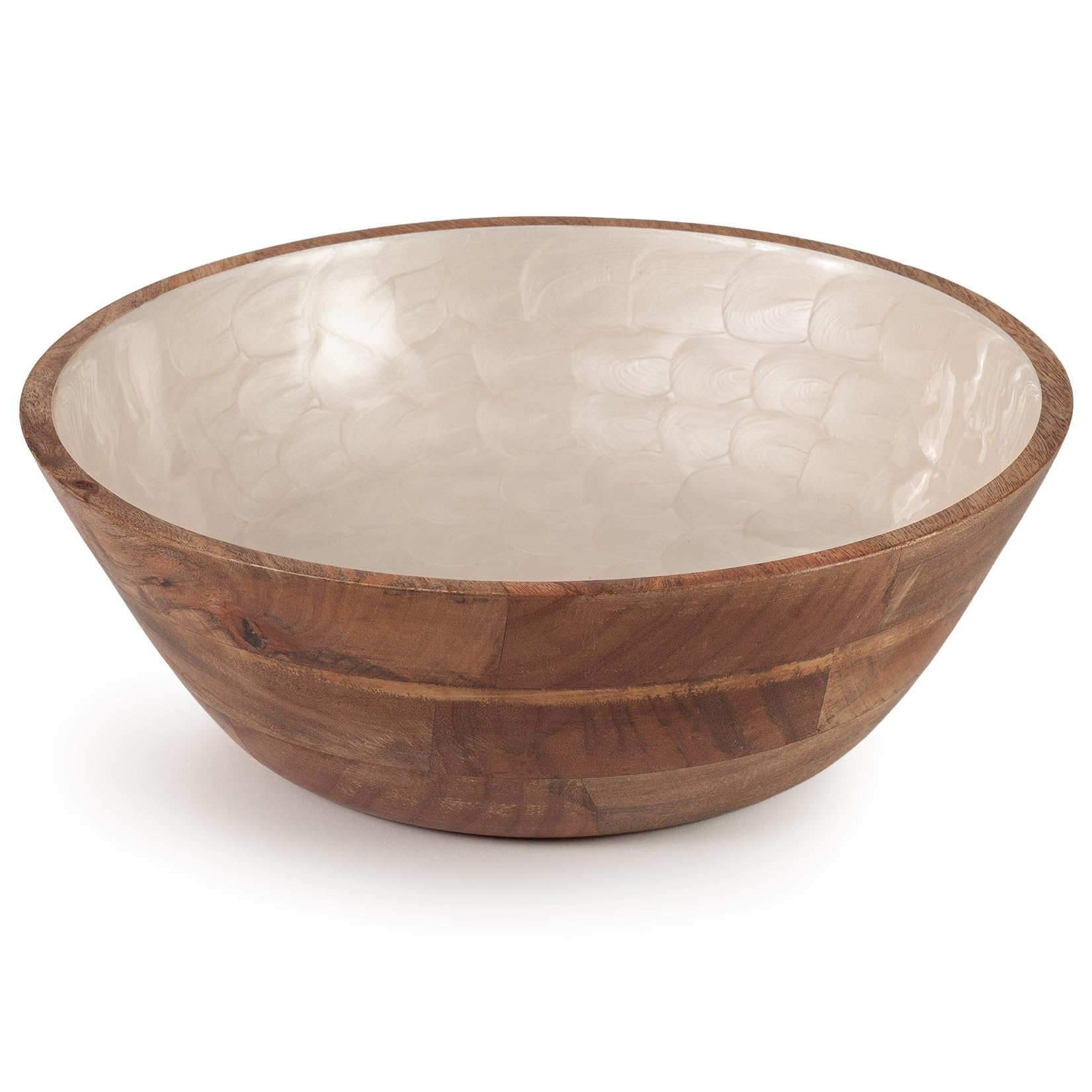 woodluv Large Fruit Salad Bowl 30cm, Acacia Wooden Bread Basket, for Kitchen or Table Centrepiece Decoration, Serving Bowls, Cream