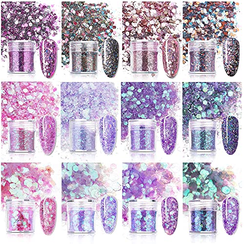 Skymore 12 Stück Nagel Glitzer, Make-Up Glitzer für Gesicht Nägel Augen Haare Körper, Glitzerpuder Nagel Dekoration…