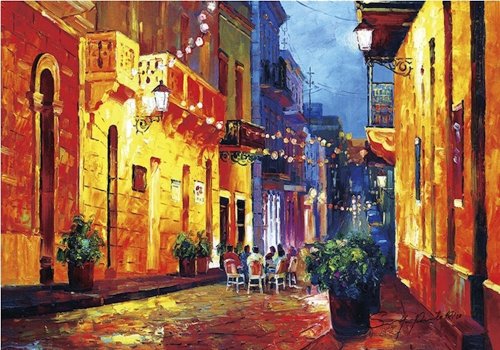 20"x24", Canvas print of oil painting,Puerto Rico,Old San Juan, Calle Cristo, Original print, print on canvas, signed by painter.