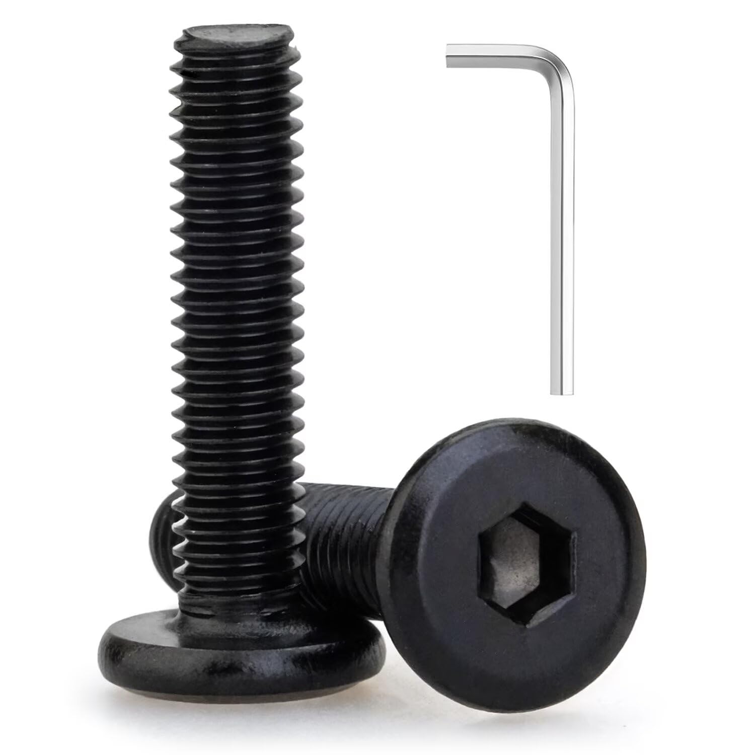 M4 x 20mm 20 Pcs Flat Round Head Hex Socket Cap Screws, 304 Stainless Steel Bolts, Fully Threaded, Black Oxide Finish with hex Wrench, Furniture, DIY,