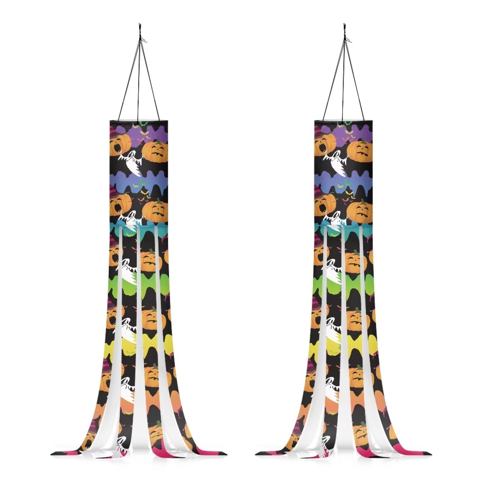 Showudesigns Halloween Windsocks Hanging Flag Ghost Pumpkin Windsock for Garden,Front Door,Home,Yard,Porch,Party Decorations Supplies Outdoor Wind Socks 39 Inch Black