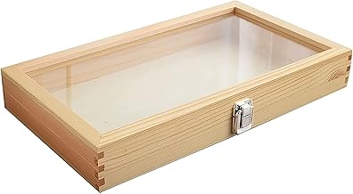 Boîte en bois avec couvercle, vitrine décorative en bois véritable, boîte à bijoux avec couvercle en bois, vitrine décorative en bois véritable (couleur bois)