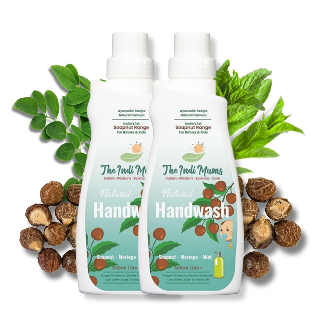 Indimums Reetha-Based Natural Handwash For Babies, Kids & Sensitive Skin- Anti Bacterial, Moisturising, pH Balanced & Hypoallergenic - 2X 500ml