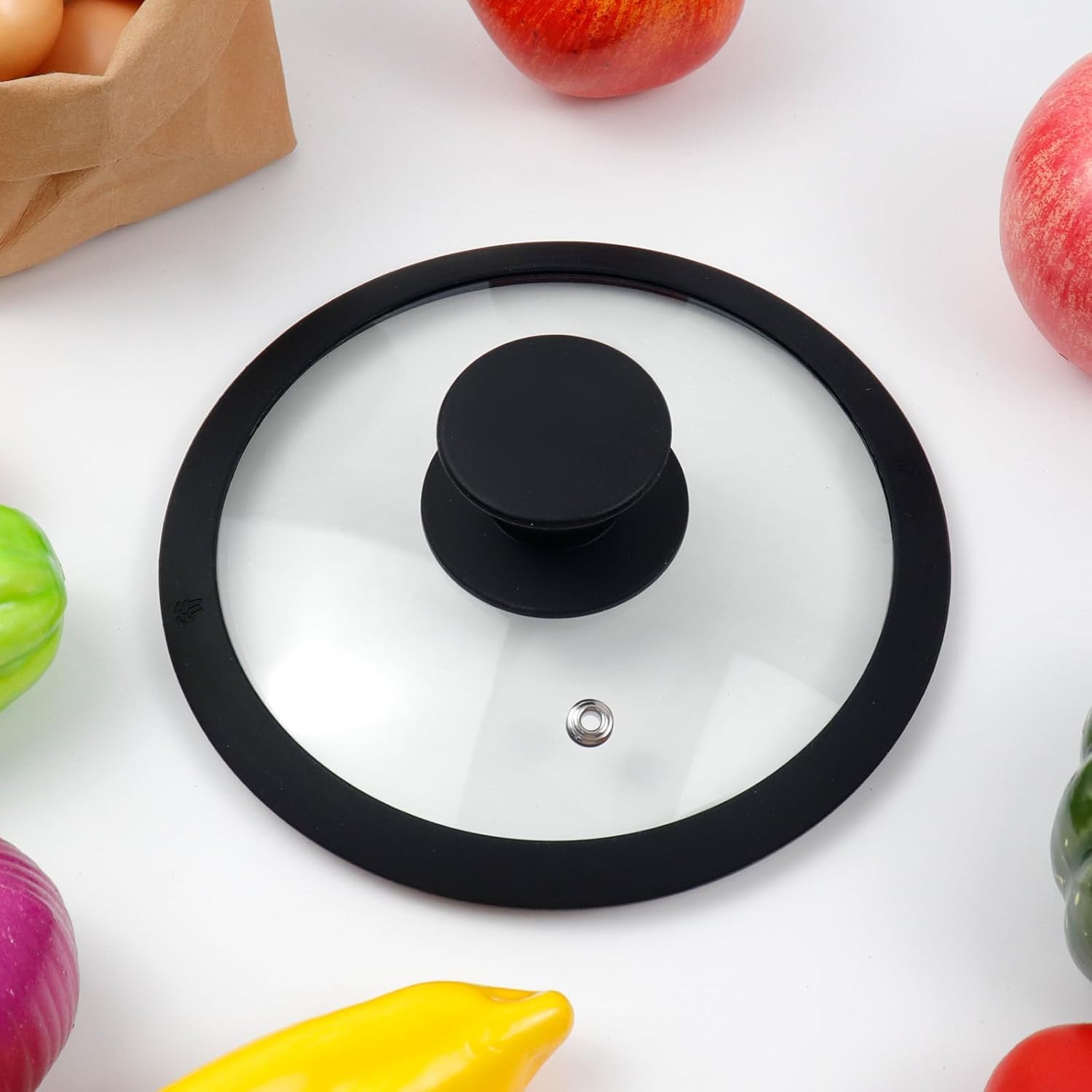 Coperchio in vetro di silicone per pentole, padelle, padelle da 33 cm, lavabile in lavastoviglie, coperchio di ricambio ventilato in silicone resistente al calore, nero