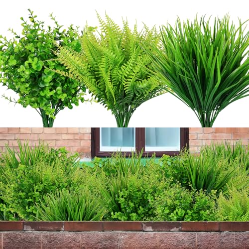 HBell Lot de 18 fougères artificielles d'extérieur résistantes aux UV - Plantes de verdure - Plantes d'extérieur en plastique synthétique pour fenêtre,...